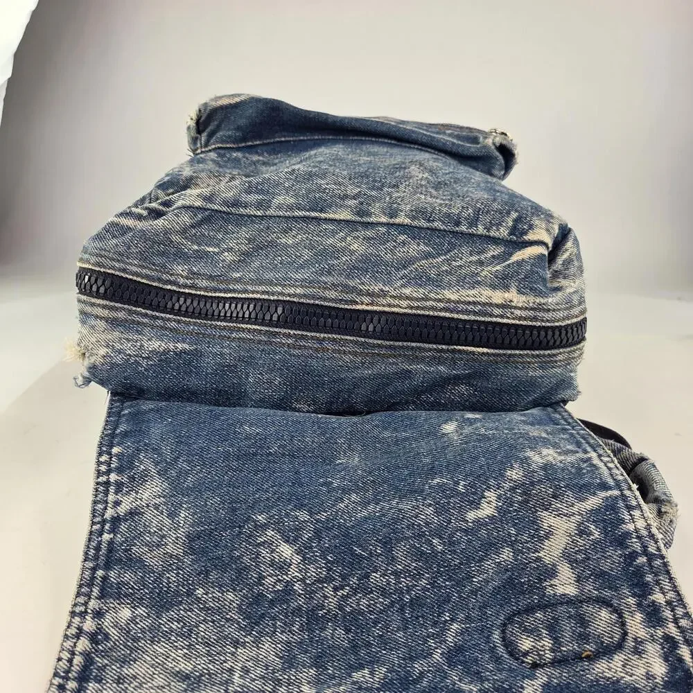 Vintage Class Act 90s Blue Stone Washed Thick Denim Zip Niche Design Backpacks - Picture 11 of 13